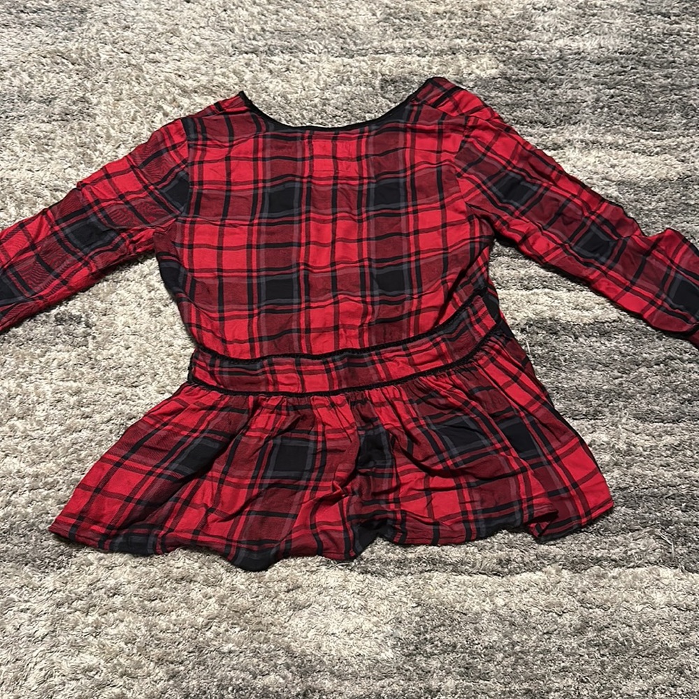 Thread & Supply Buffalo Checker Red & Black Flutter Sleeve shirt - Size S - Picture 5 of 5